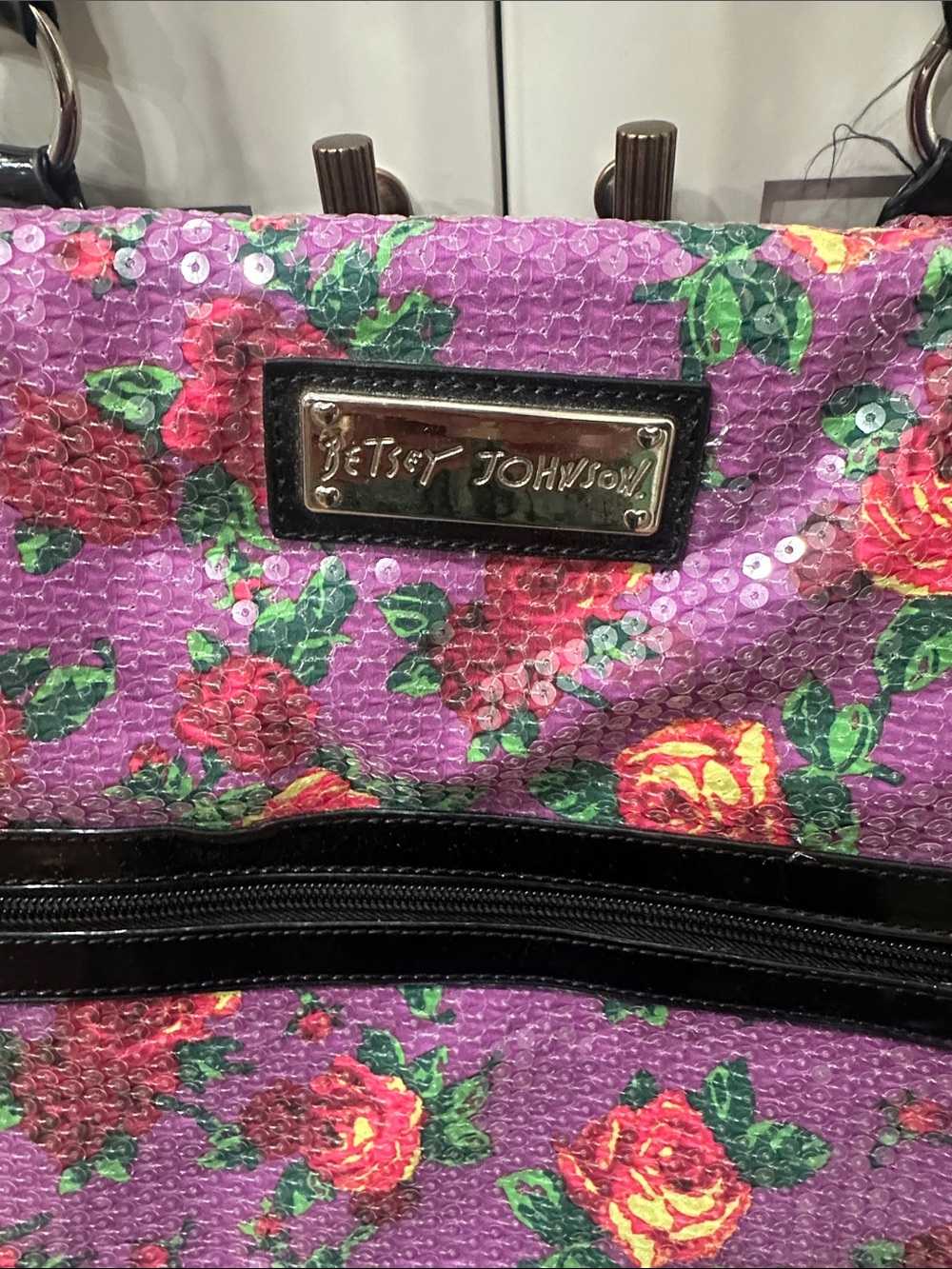 Betsey Johnson Purple Floral Travel Bag with Black Handles - Picture 2 of 9